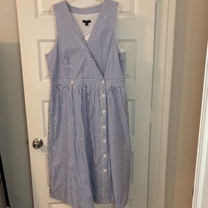J. Crew Blue & white Pinstriped A-Line Sleeveless Shirtdress SZ 18 Poplin NWT